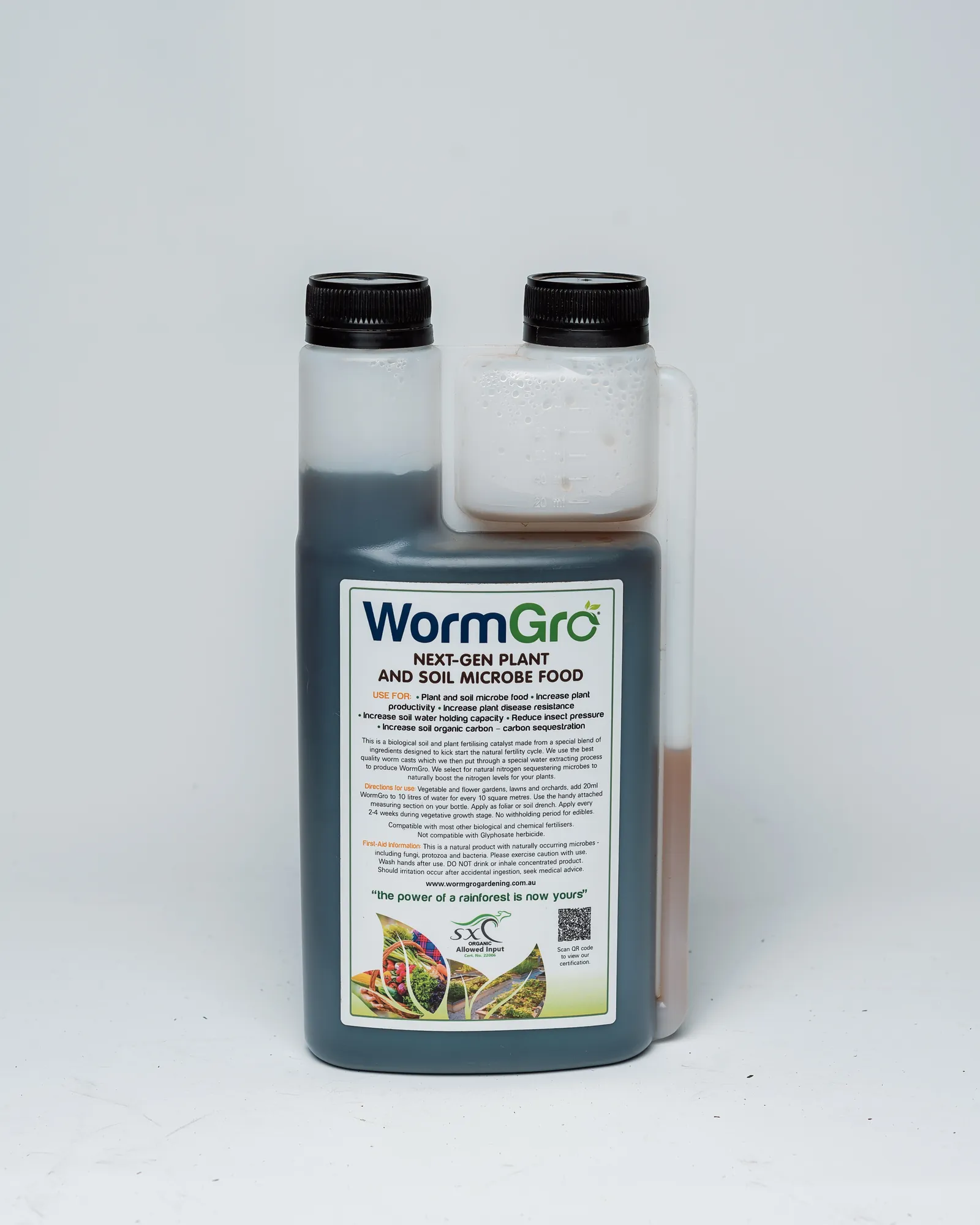 A WormGro bottle on the bench at Kookaburra Worm Farms